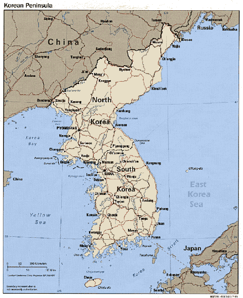 south korea and north korea map. South Korea was an island.