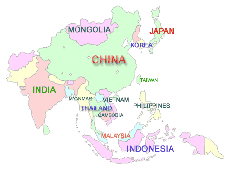 map of asian countries. Click on the name of a country